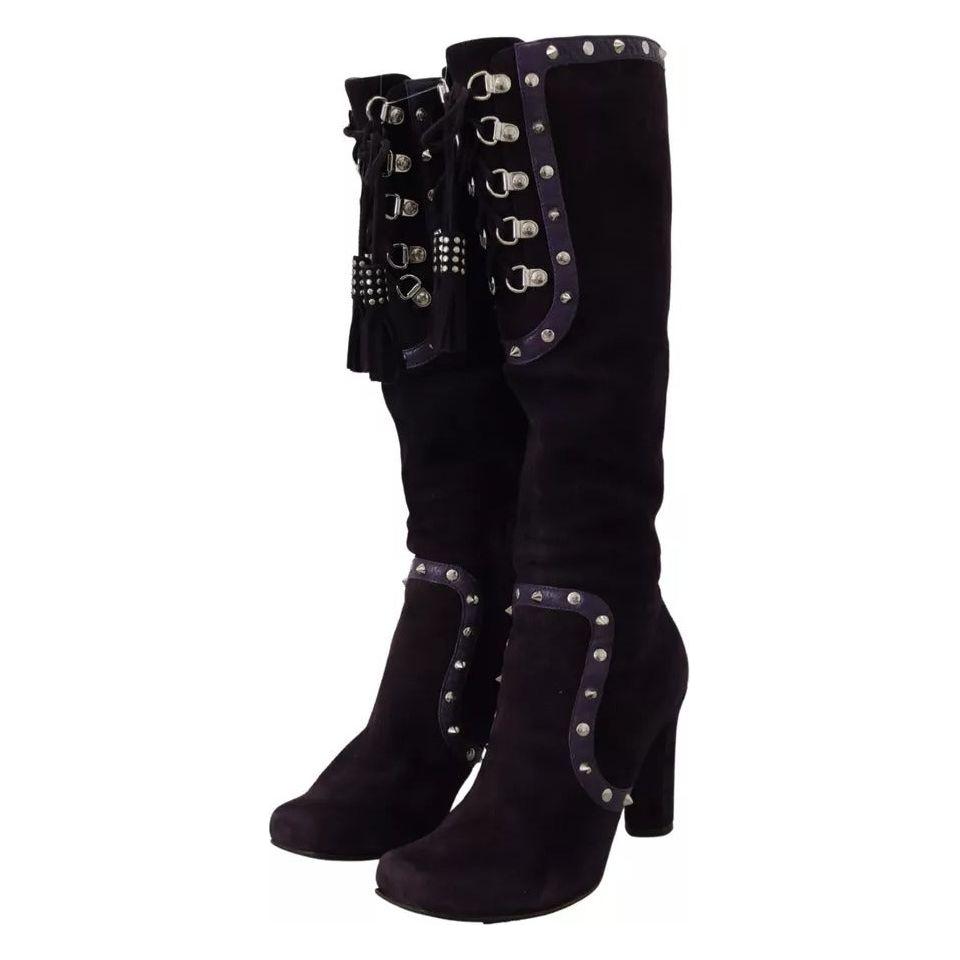 Dolce & Gabbana Purple Suede Leather Studded High Boots Shoes Dolce & Gabbana