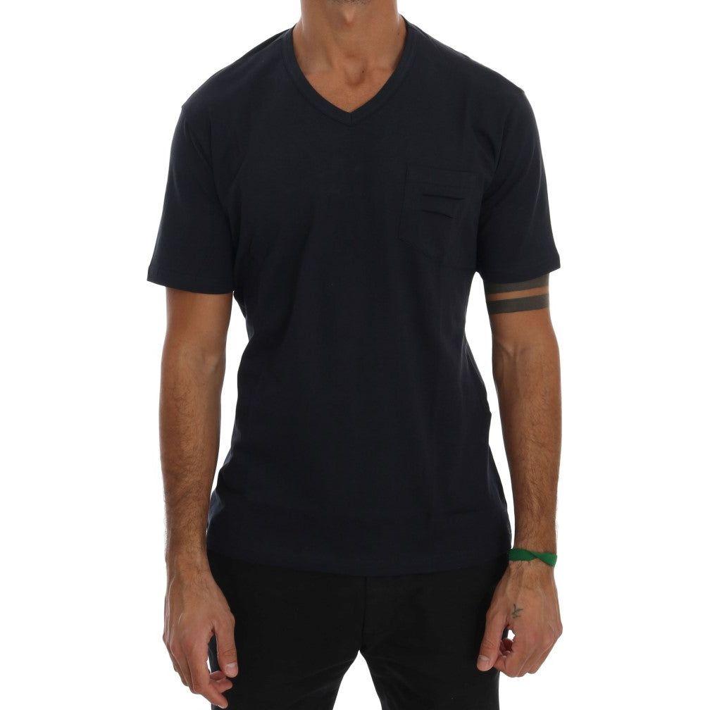 Daniele Alessandrini Blue Cotton V-neck T-Shirt