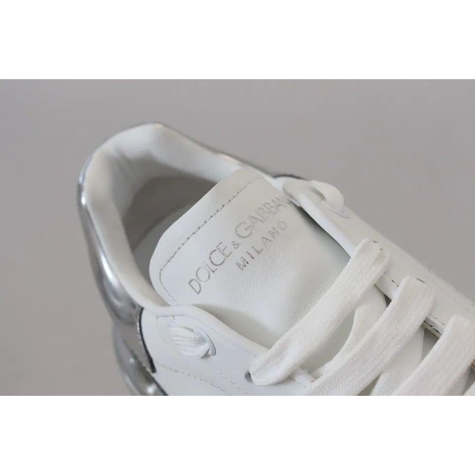 Dolce & Gabbana White Silver Leather Daymaster Sneakers Shoes Dolce & Gabbana