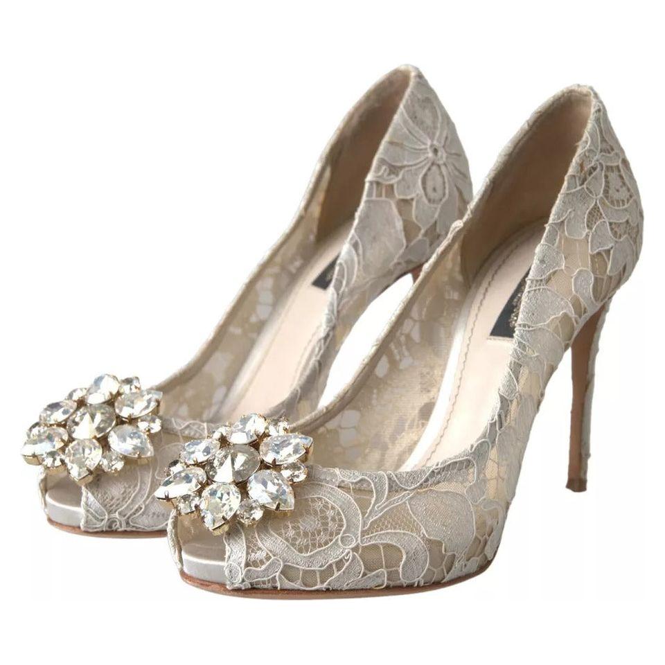 Dolce & Gabbana White Taormina Lace Crystal Heels Pumps Shoes Dolce & Gabbana