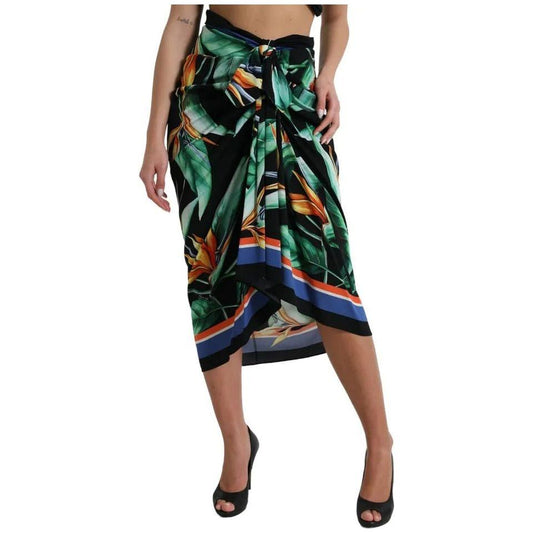 Dolce & Gabbana Black Strelitzia High Waist Wrap Midi Skirt Dolce & Gabbana