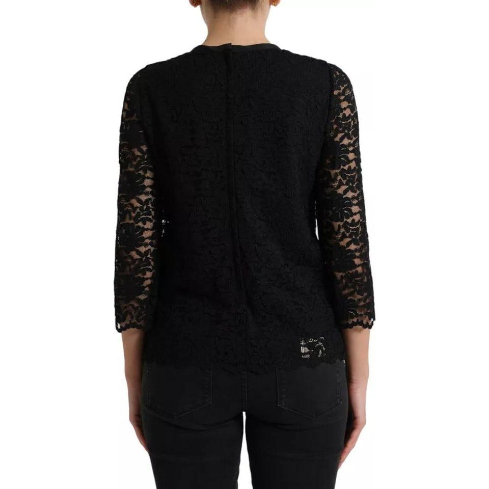 Dolce & Gabbana Black Floral Lace Blouse T-shirt Staff Top Dolce & Gabbana