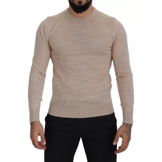 Dolce & Gabbana Beige Virgin Wool Crew Neck Pullover Sweater Dolce & Gabbana