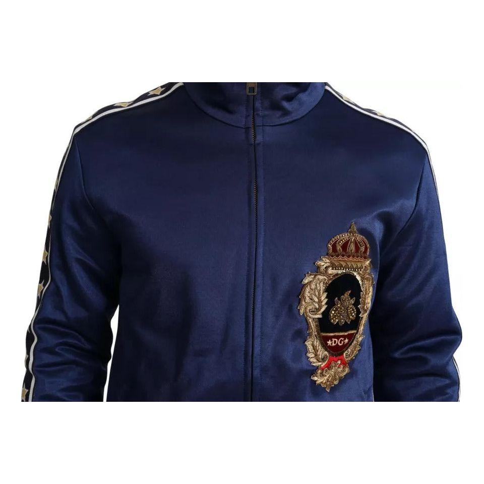 Dolce & Gabbana Blue Heraldic Patch Striped King Bee Sweater Dolce & Gabbana