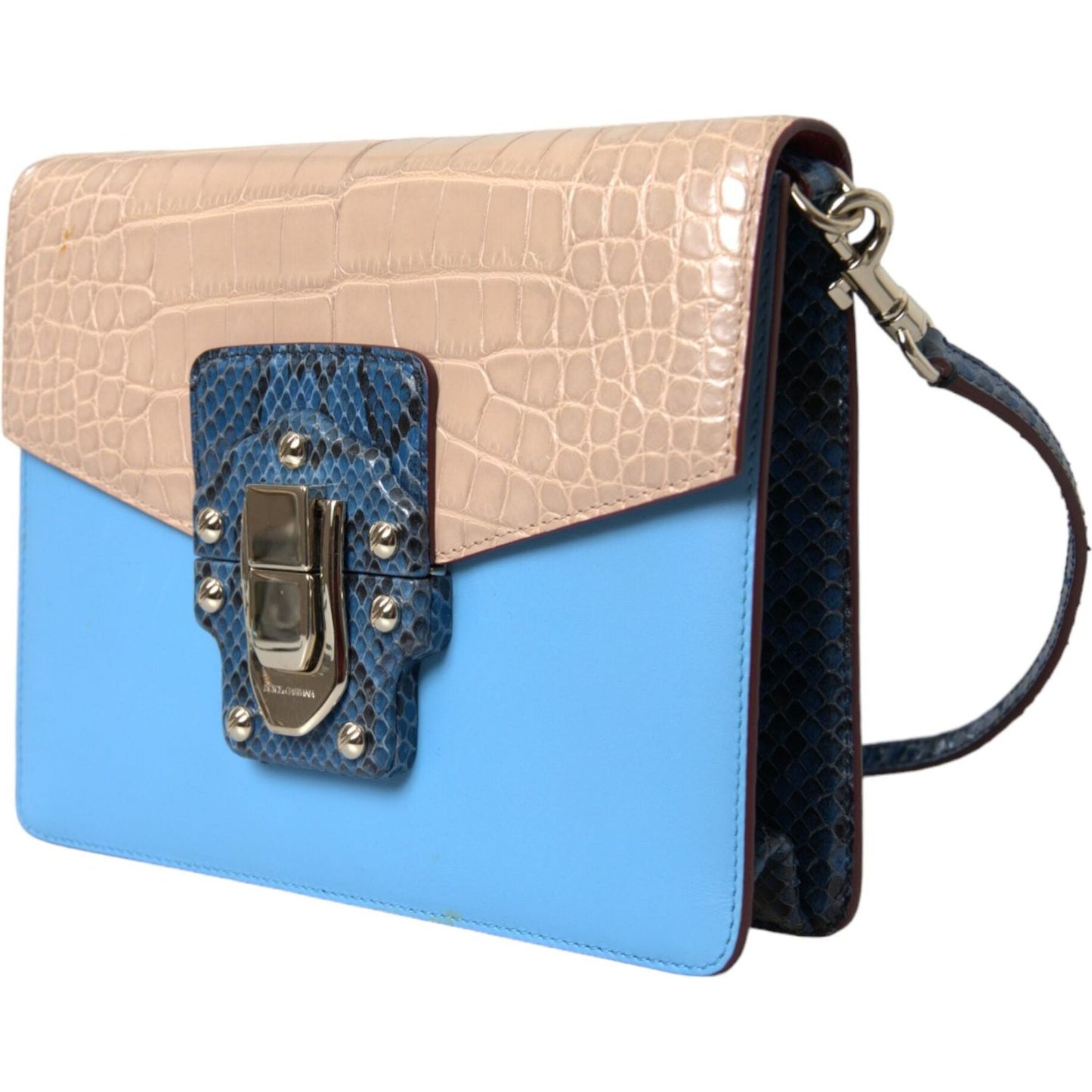 Dolce & Gabbana Blue Beige Exotic Leather LUCIA Crossbody Purse Bag Dolce & Gabbana