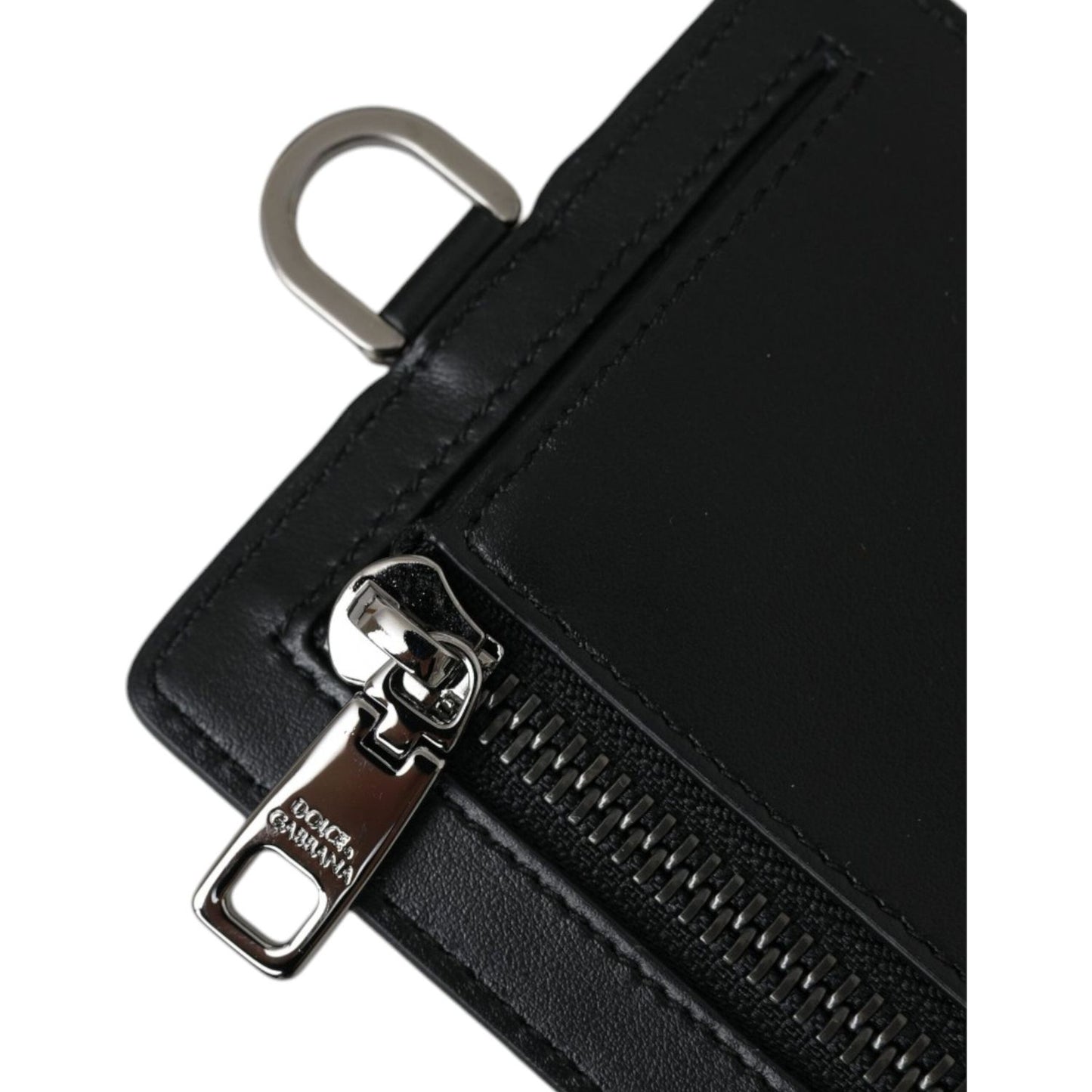 Dolce & Gabbana Black Calf Leather Lanyard Logo Card Holder Men Wallet Dolce & Gabbana