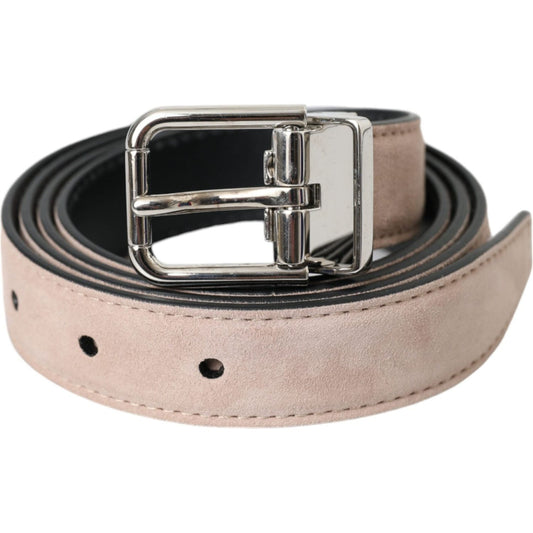 Dolce & Gabbana Beige Suede Leather Silver Buckle Belt Men