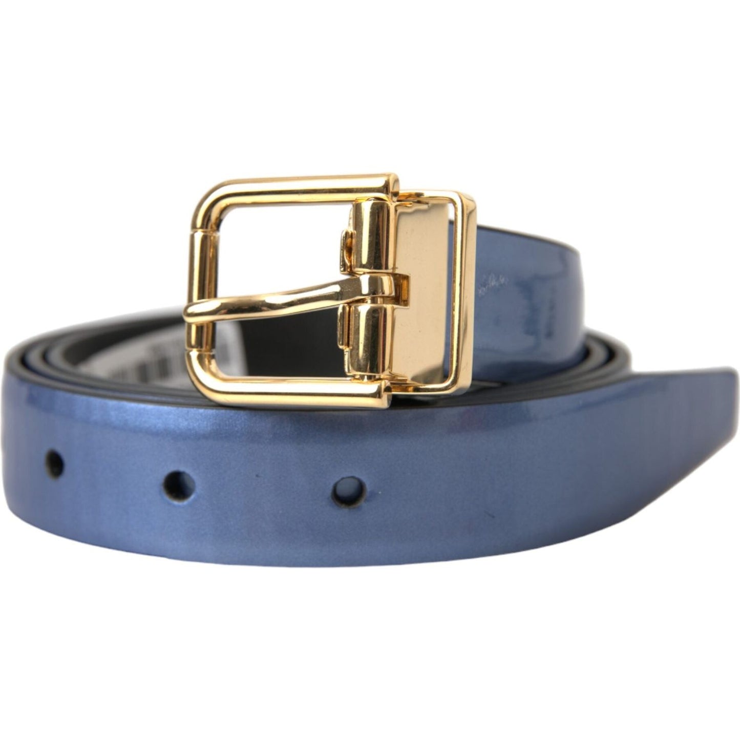 Dolce & Gabbana Metallic Blue Leather Gold Metal Buckle Belt Dolce & Gabbana