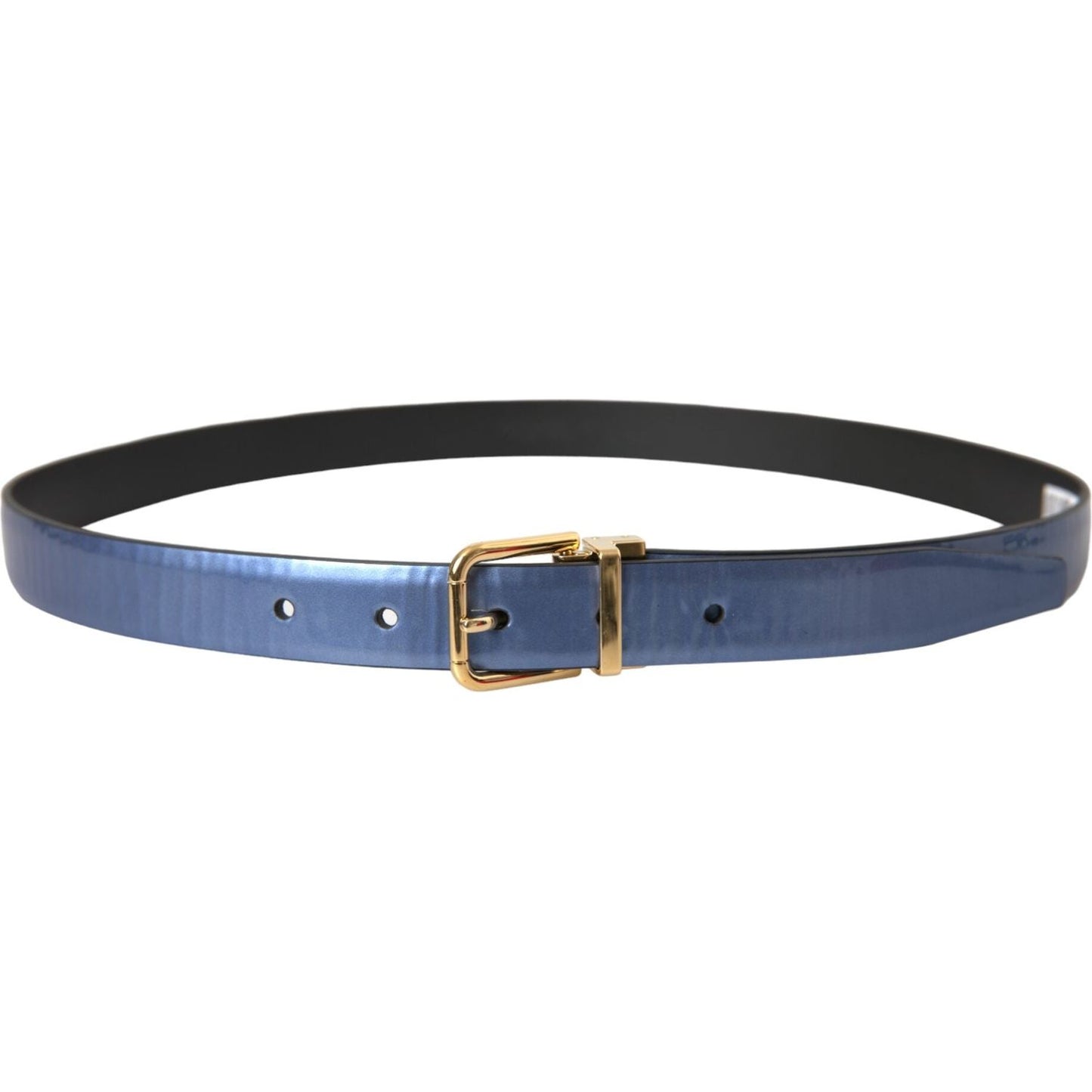 Dolce & Gabbana Metallic Blue Leather Gold Metal Buckle Belt Dolce & Gabbana