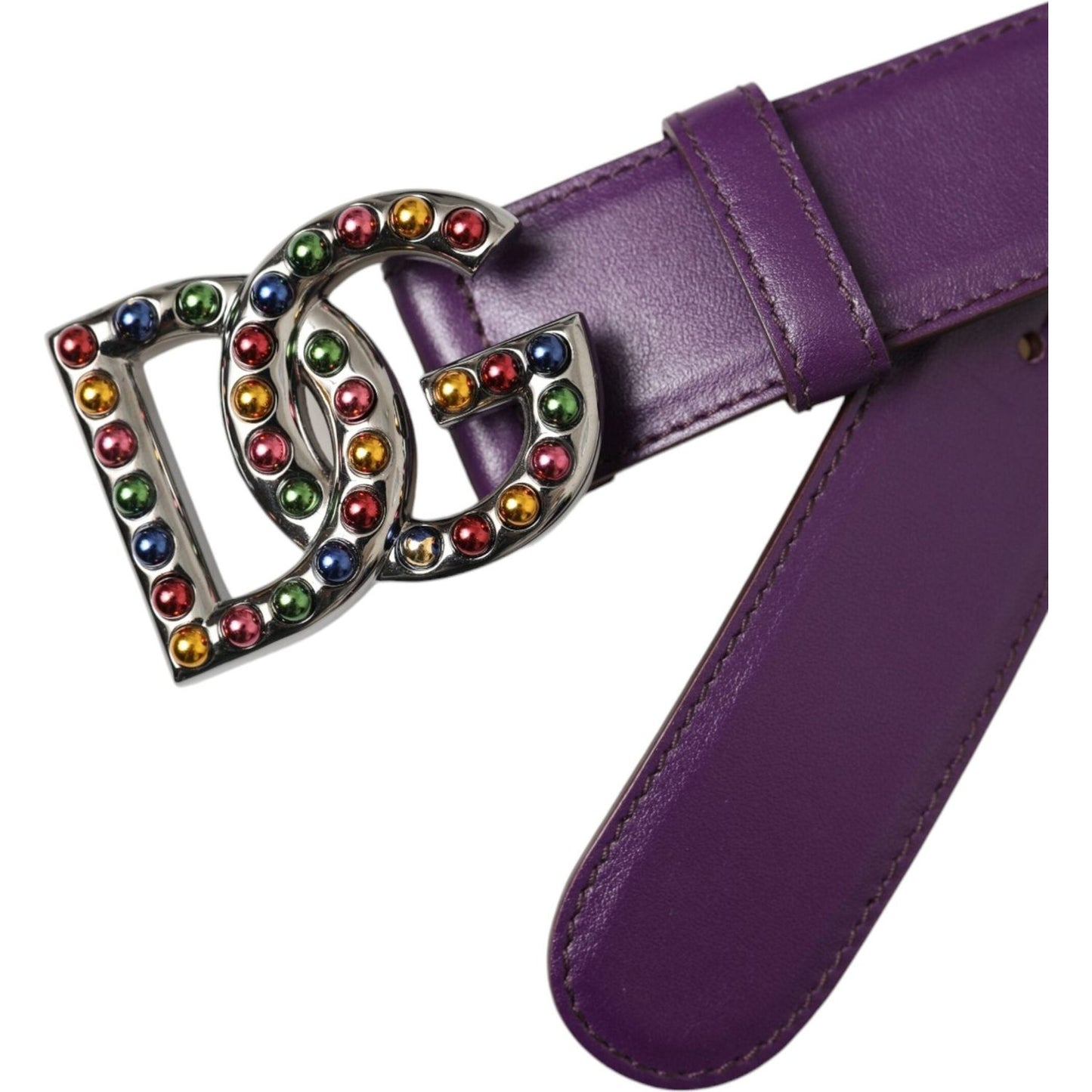 Dolce & Gabbana Purple Leather DG Logo Studs Metal Buckle Belt Dolce & Gabbana