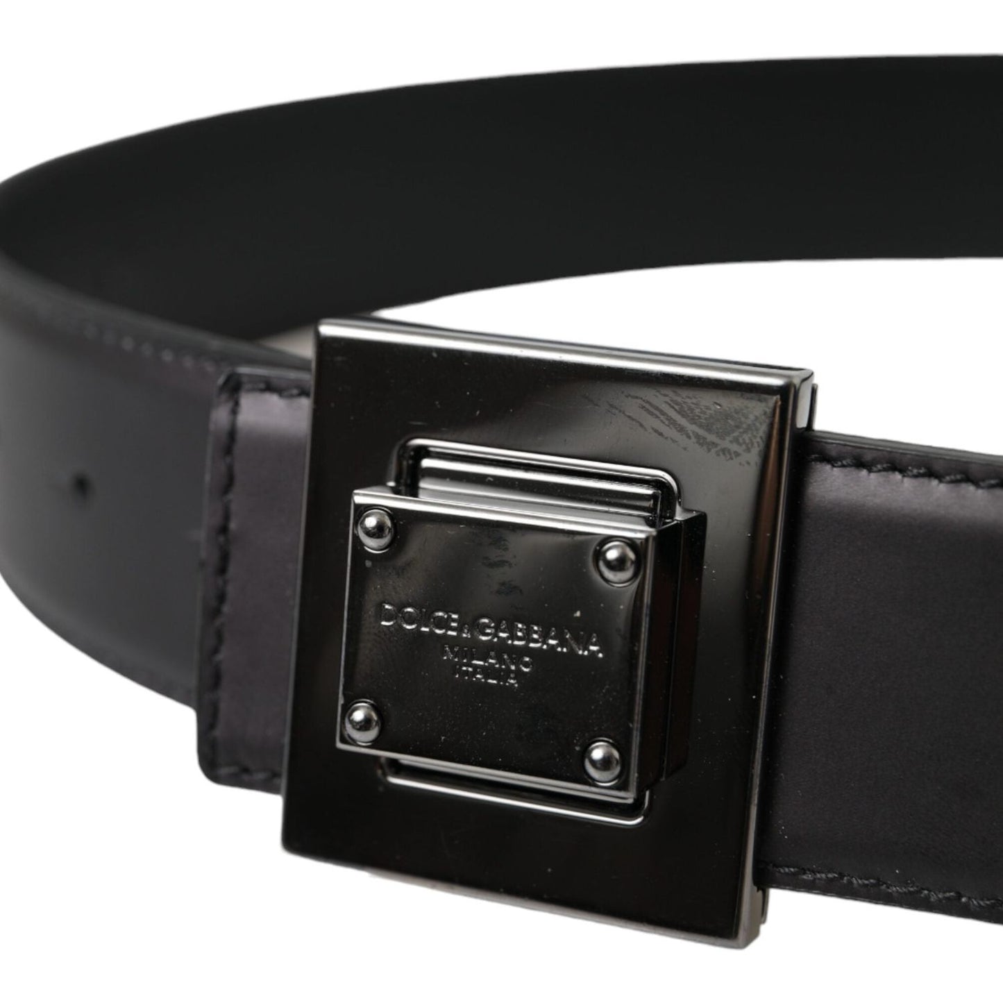 Dolce & Gabbana Black Calf Leather Square Metal Buckle Belt Dolce & Gabbana