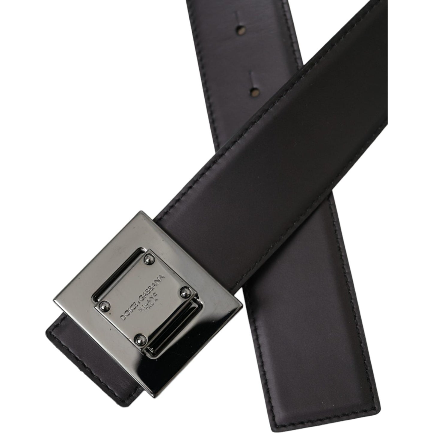 Dolce & Gabbana Black Calf Leather Square Metal Buckle Belt Dolce & Gabbana