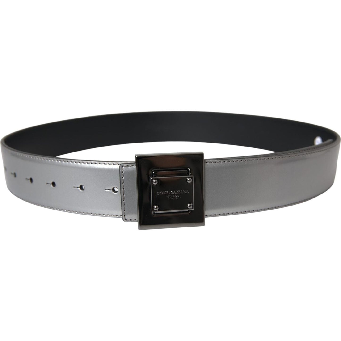 Dolce & Gabbana Silver Leather Square Metal Buckle Belt Dolce & Gabbana