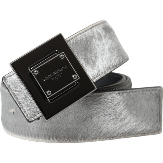 Dolce & Gabbana Silver Leather Square Metal Buckle Belt Dolce & Gabbana