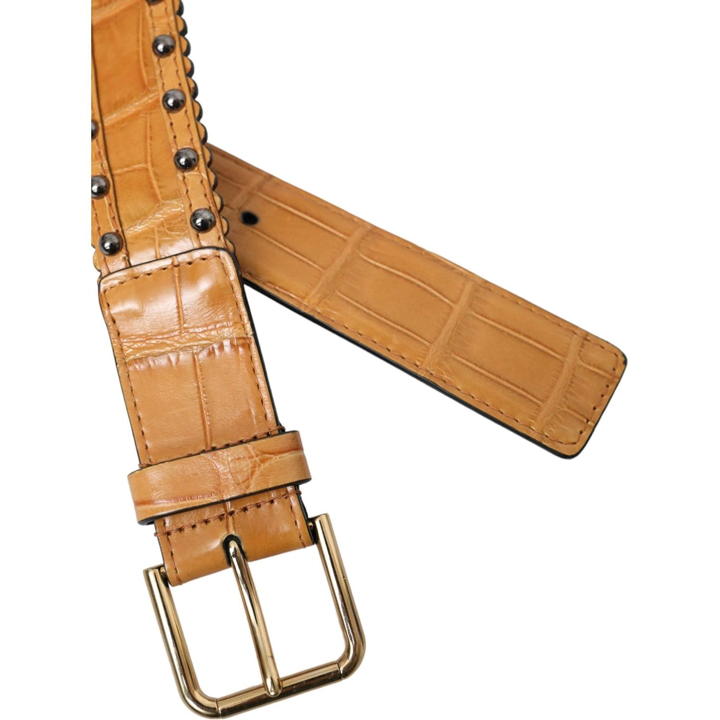 Dolce & Gabbana Beige Alligator Leather Studded Metal Buckle Belt Dolce & Gabbana