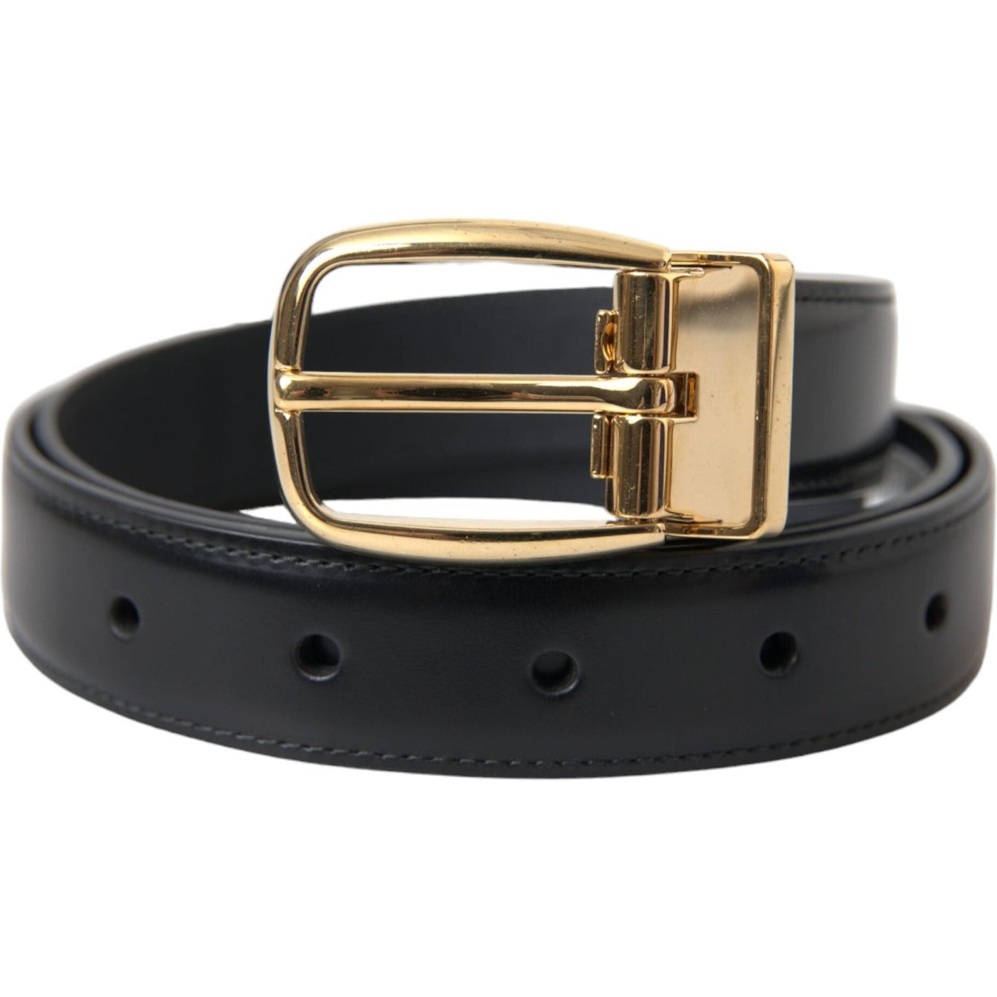 Dolce & Gabbana Black Calf Leather Gold Metal Buckle Belt Dolce & Gabbana