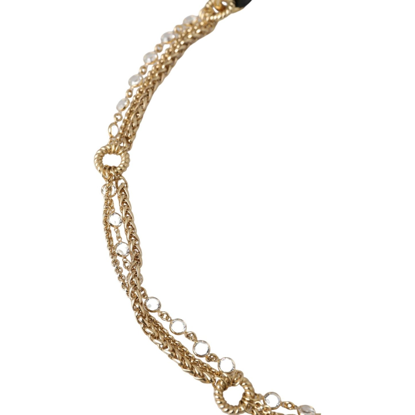 Dolce & Gabbana Black Leather Gold Chain Crystal Waist Women Belt Dolce & Gabbana