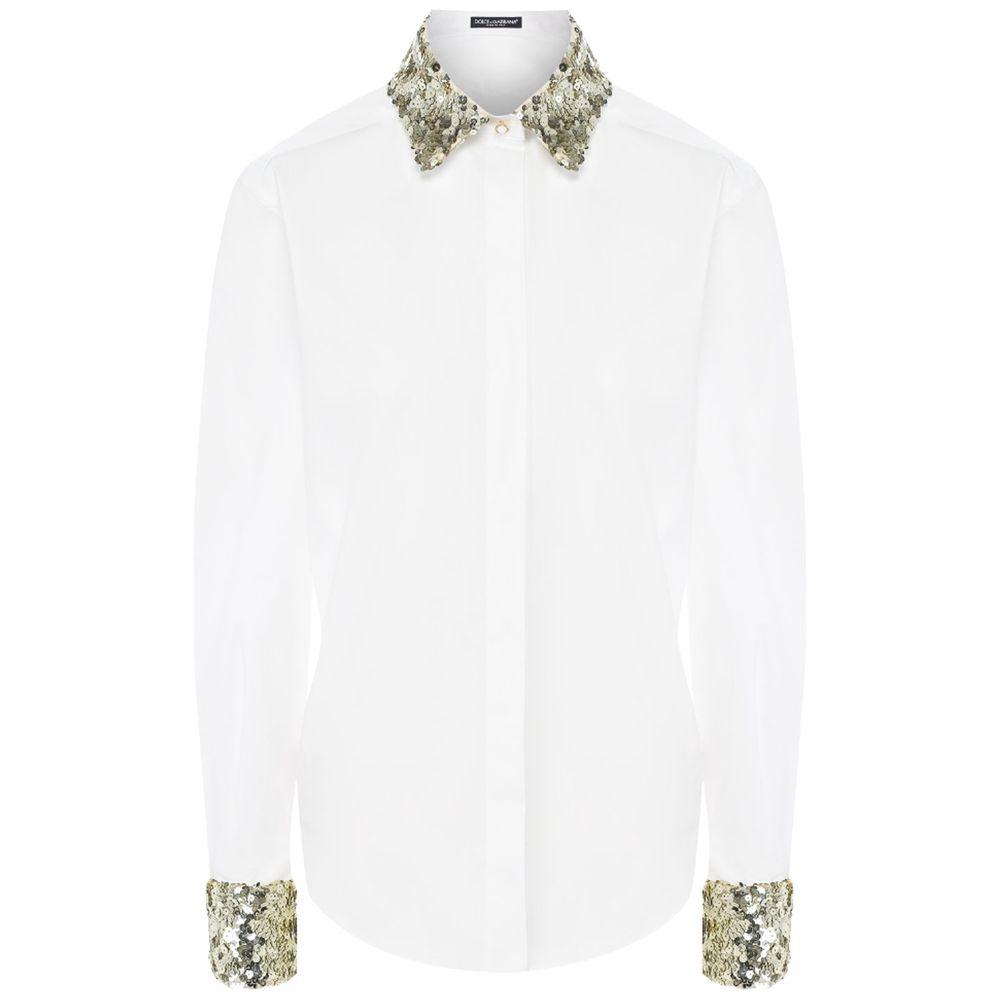 Dolce & Gabbana White Cotton Women Shirt with Sequin Accents Dolce & Gabbana