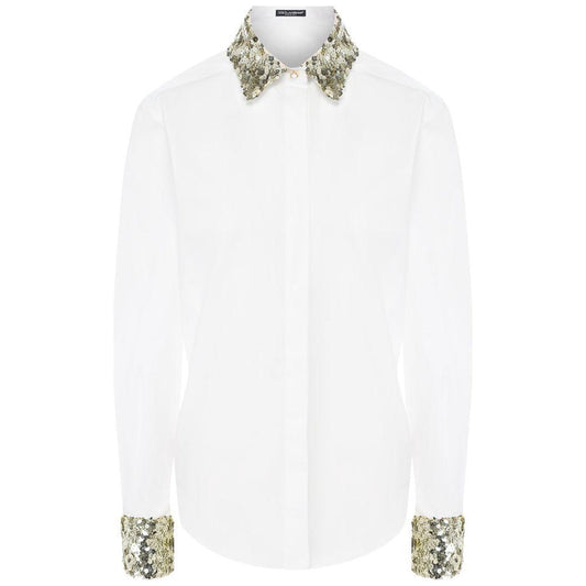 Dolce & Gabbana White Cotton Women Shirt with Sequin Accents Dolce & Gabbana