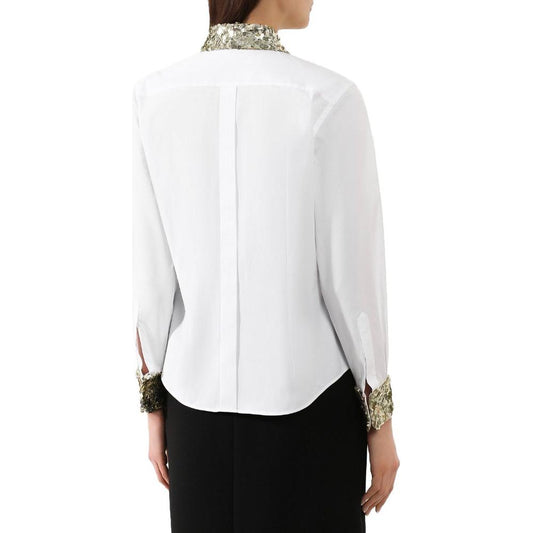 Dolce & Gabbana White Cotton Women Shirt with Sequin Accents Dolce & Gabbana