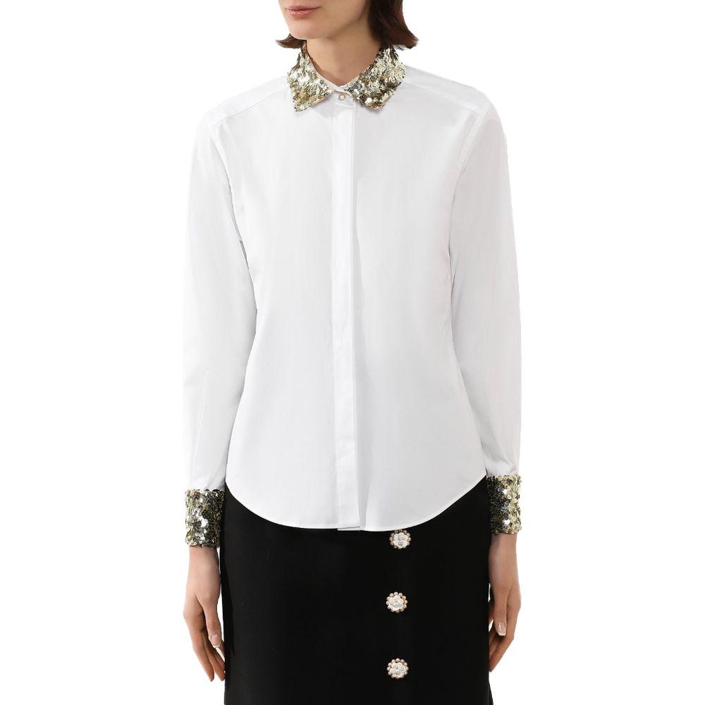 Dolce & Gabbana White Cotton Women Shirt with Sequin Accents Dolce & Gabbana