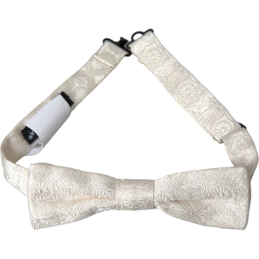 Dolce & Gabbana White Floral Brocade Adjustable Neck Men Bow Tie Dolce & Gabbana