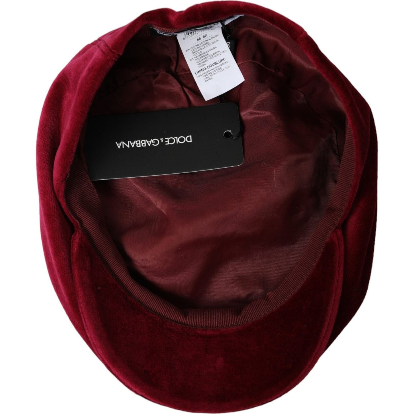 Dolce & Gabbana Maroon Velvet Cotton Newsboy Hat Men Dolce & Gabbana