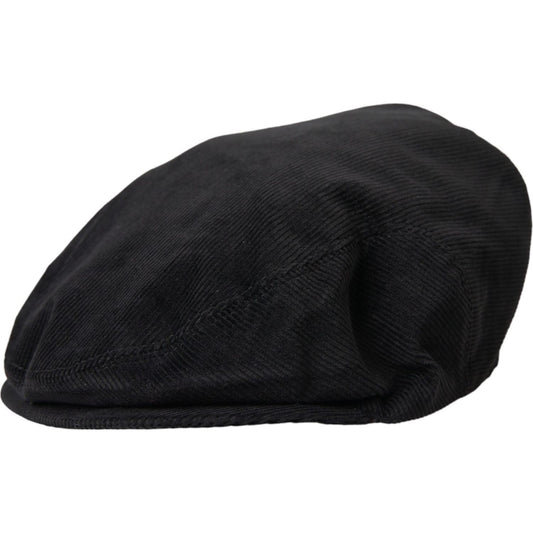 Dolce & Gabbana Black Corduroy Crown Newsboy Hat Men Dolce & Gabbana