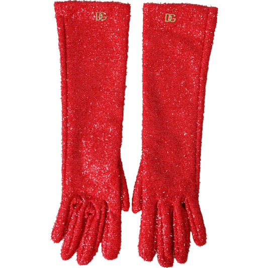 Dolce & Gabbana Red Lurex Fantasia Mid Arm Length Gloves