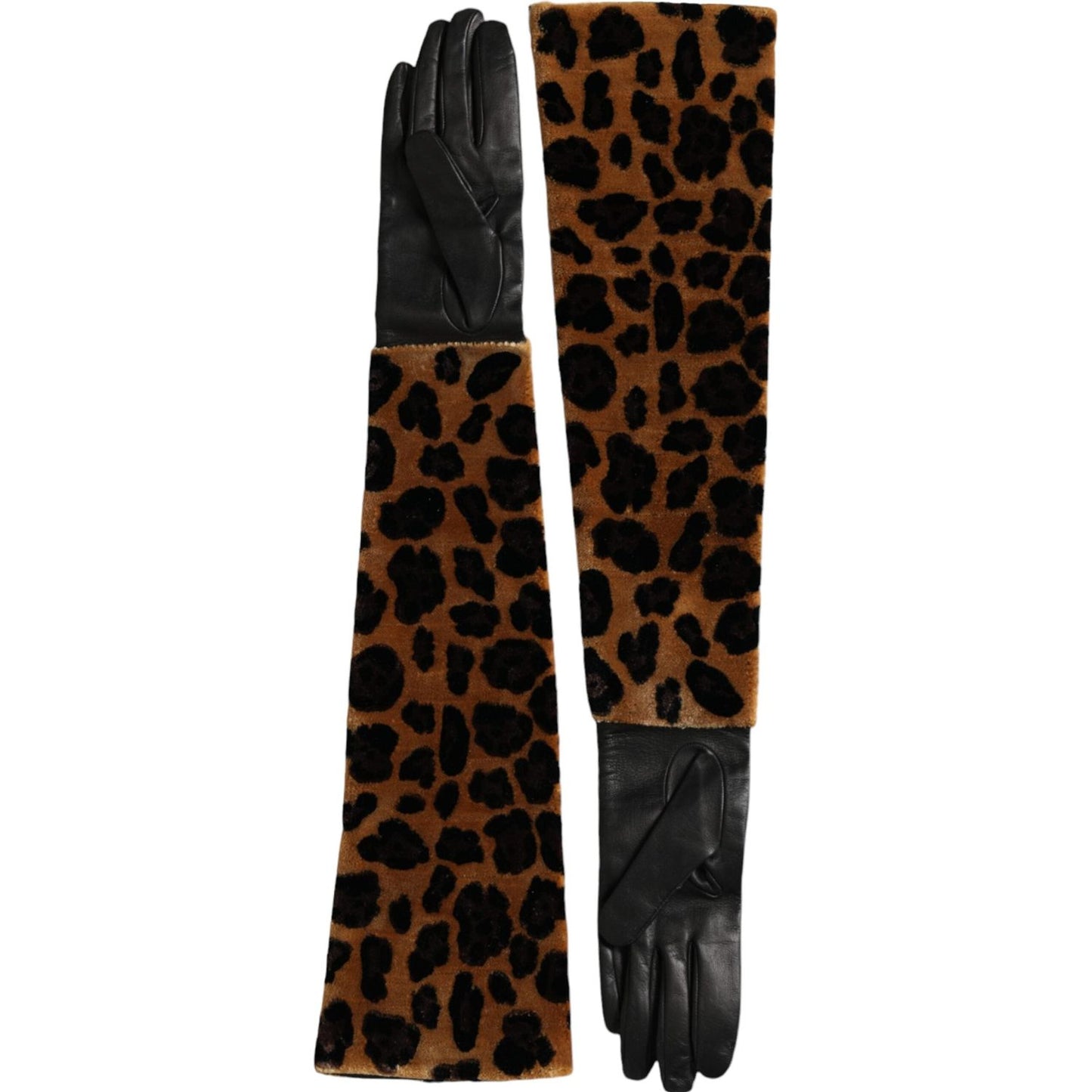 Dolce & Gabbana Brown Black Leopard Leather Elbow Length Gloves Dolce & Gabbana