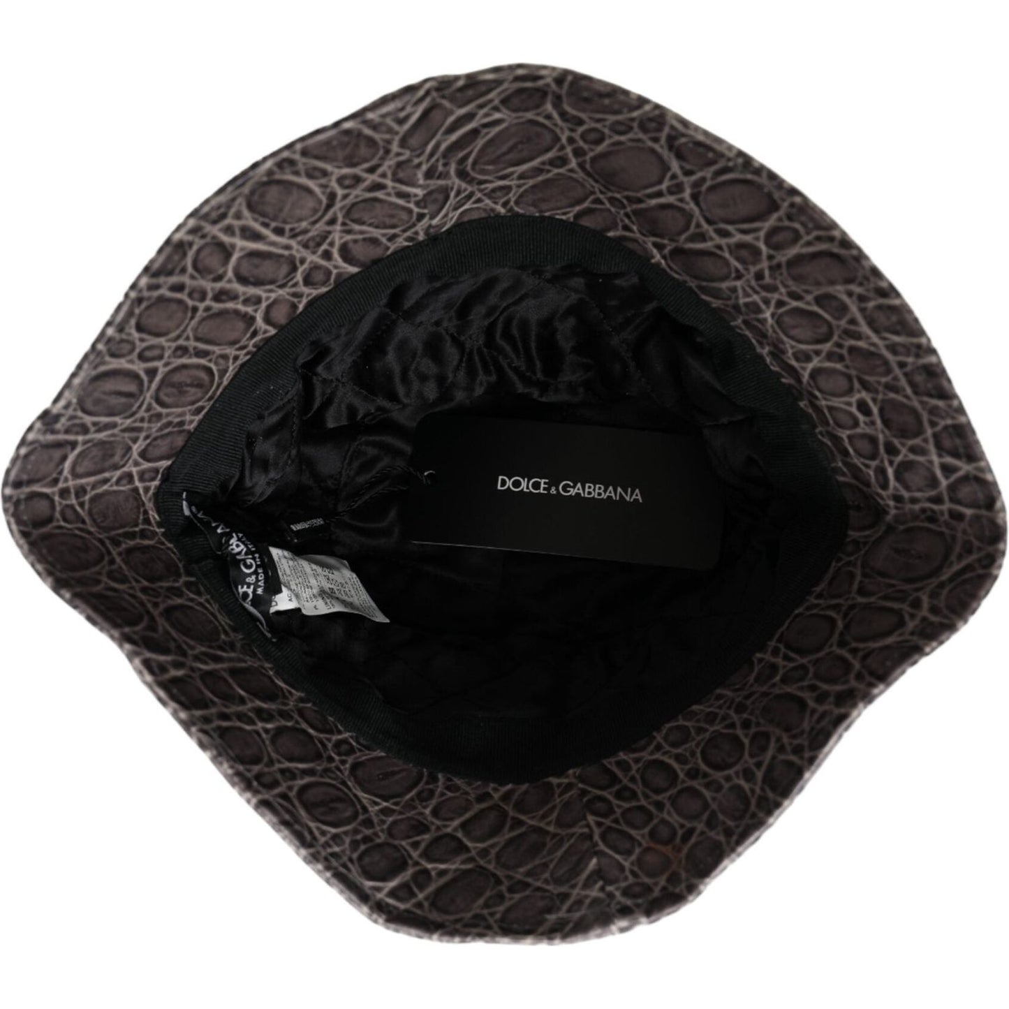 Dolce & Gabbana Black Gray Patterned Leather Bucket Hat Dolce & Gabbana