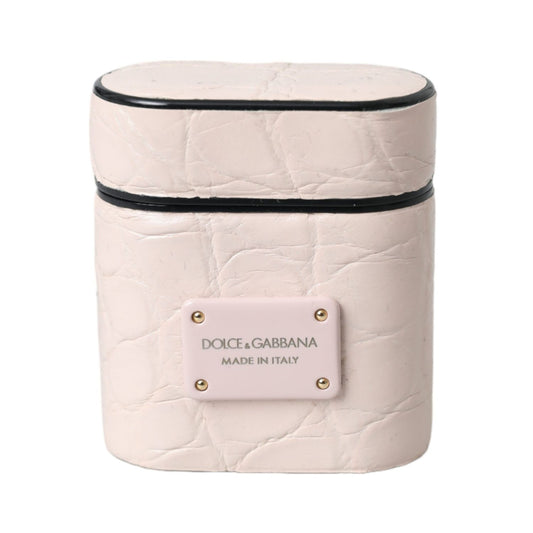 Dolce & Gabbana Light Pink Leather Metal Logo Plaque Airpods Case
