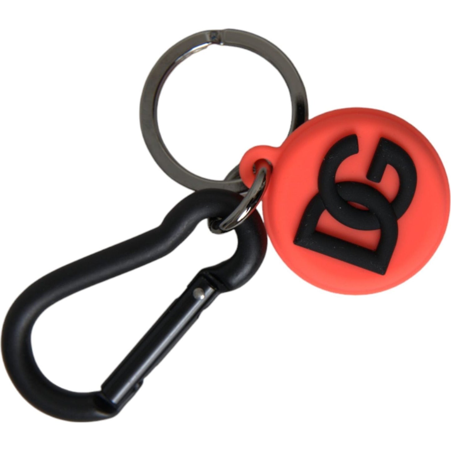 Dolce & Gabbana Red Orange Rubber DG Logo Round Metal Keyring Keychain Dolce & Gabbana