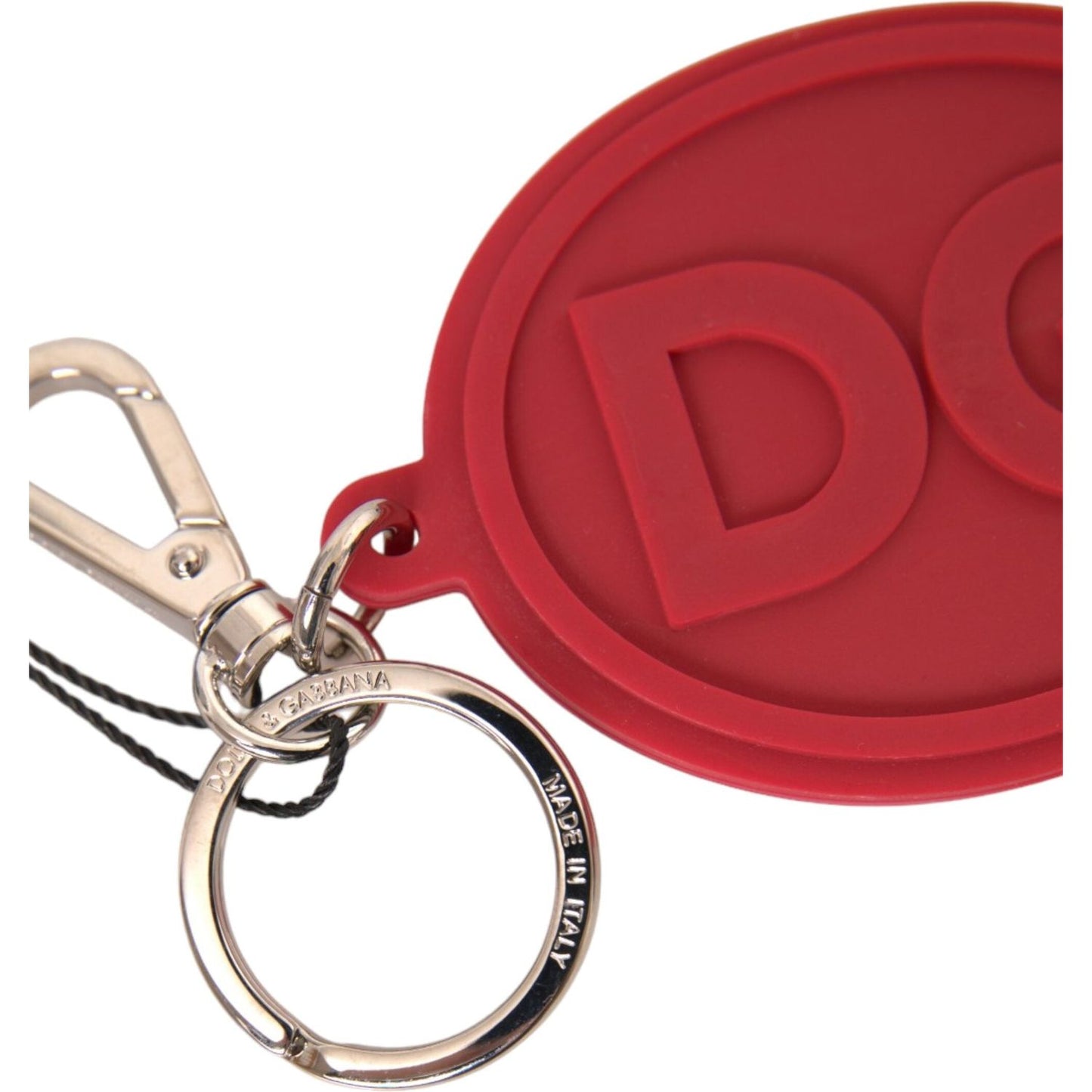 Dolce & Gabbana Red Rubber DG Logo Silver Brass Metal Keyring Keychain Dolce & Gabbana