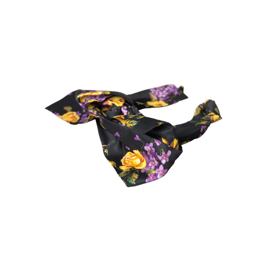 Dolce & Gabbana Black Floral Applique Silk Women Headband Diadem