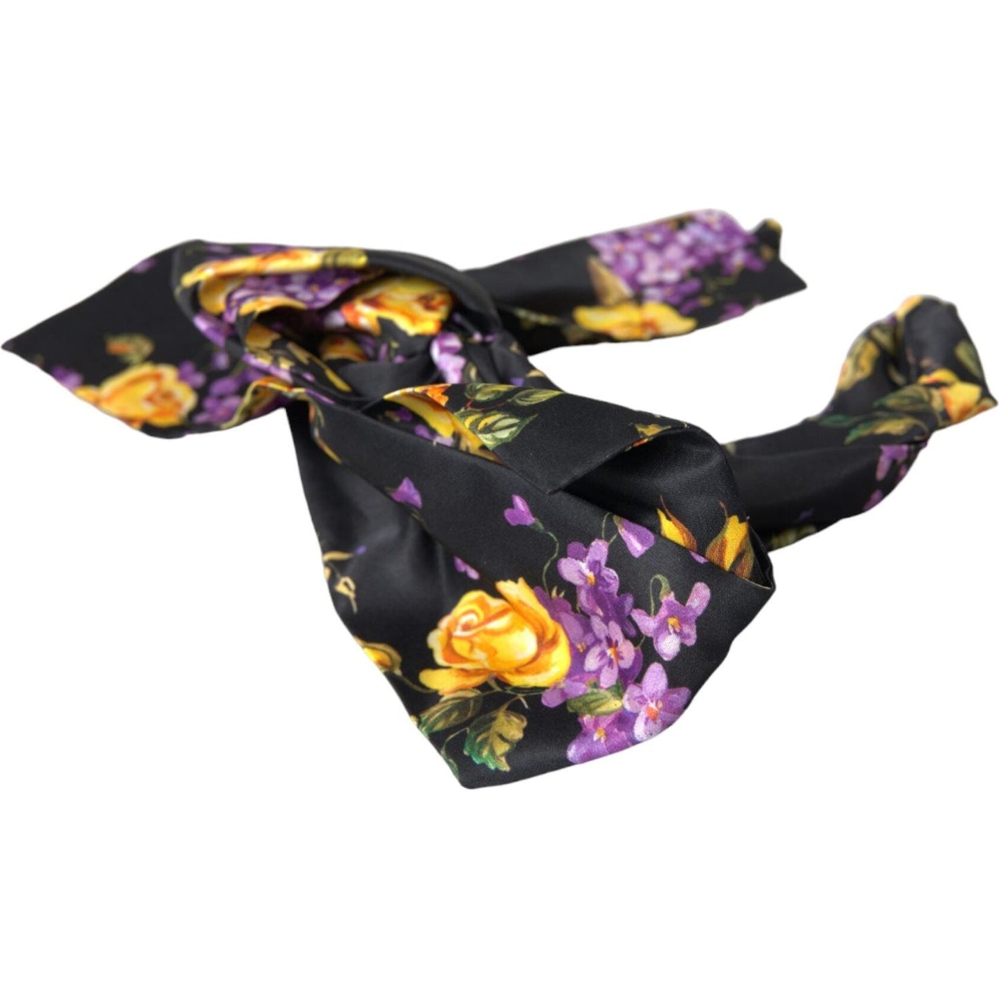 Dolce & Gabbana Black Floral Applique Silk Women Headband Diadem Dolce & Gabbana