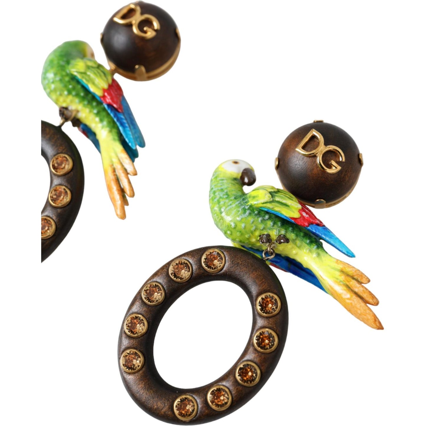 Dolce & Gabbana Multicolor Parrot Wood Brass Crystal Embellished Earrings Dolce & Gabbana