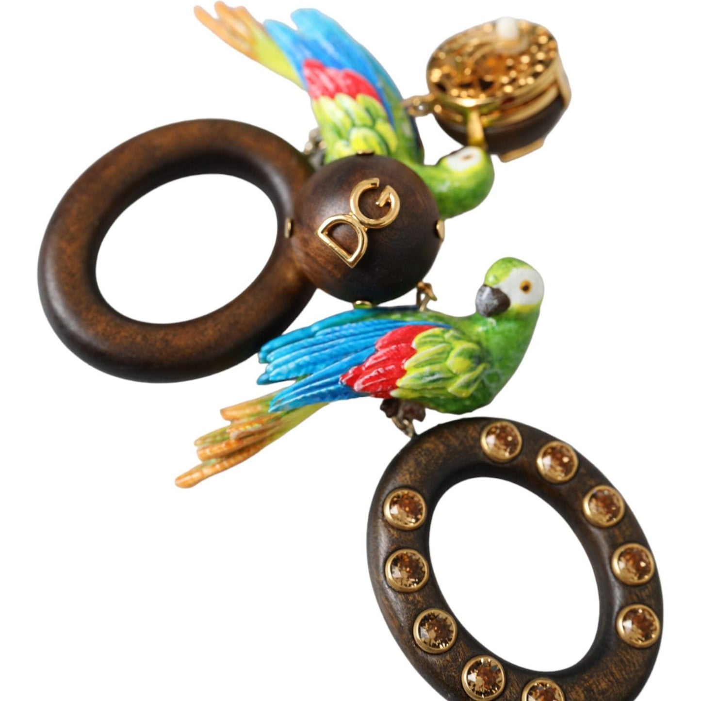 Dolce & Gabbana Multicolor Parrot Wood Brass Crystal Embellished Earrings Dolce & Gabbana