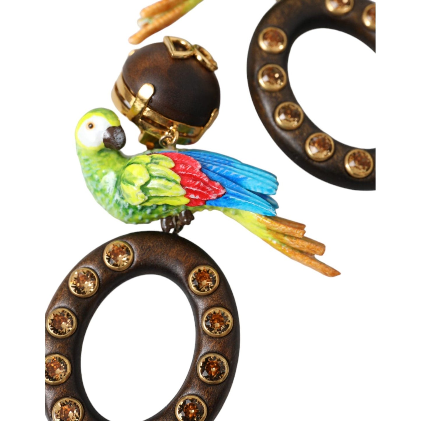 Dolce & Gabbana Multicolor Parrot Wood Brass Crystal Embellished Earrings Dolce & Gabbana