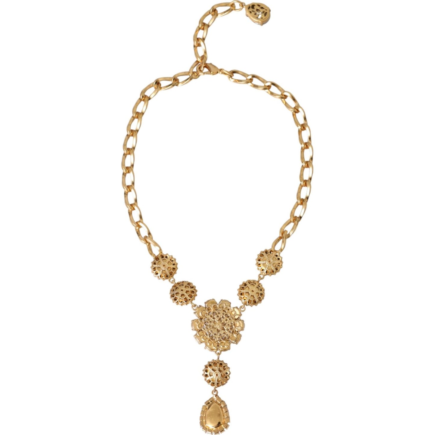 Dolce & Gabbana Gold Brass Crystal Purple Pink Pearl Pendants Necklace Dolce & Gabbana