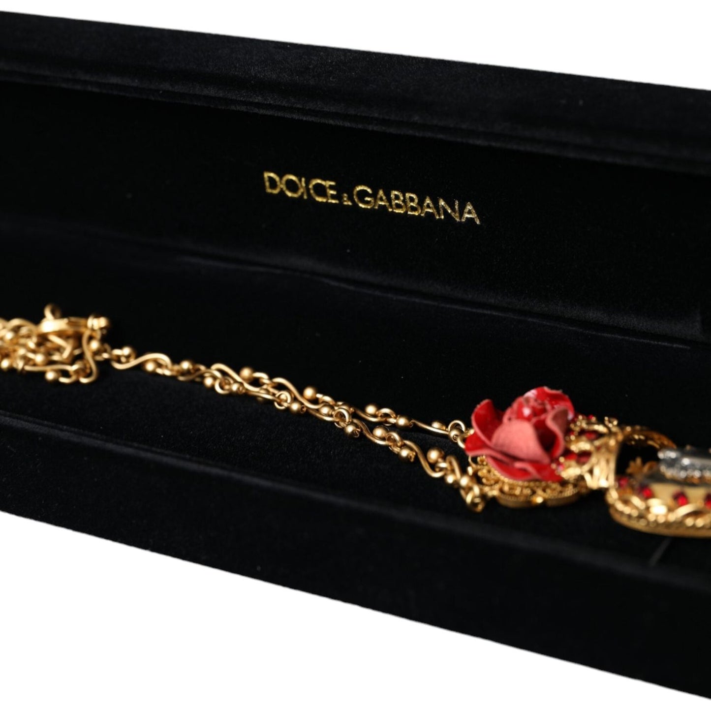 Dolce & Gabbana Gold BrassChain Sacred Heart Rose Crystal Charm Necklace Dolce & Gabbana