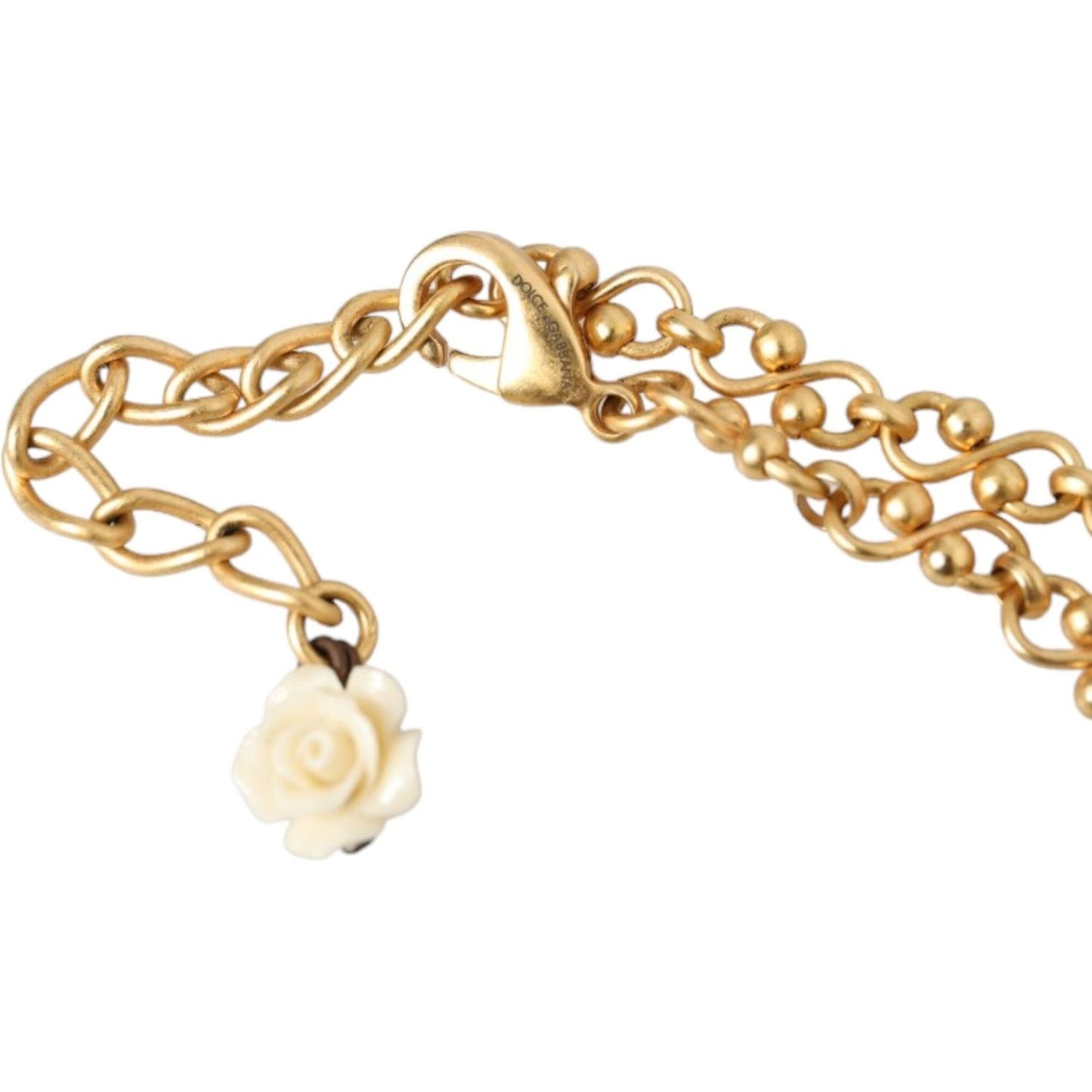 Dolce & Gabbana Gold Brass Chain Sacred Heart Crystal Charm Necklace Dolce & Gabbana