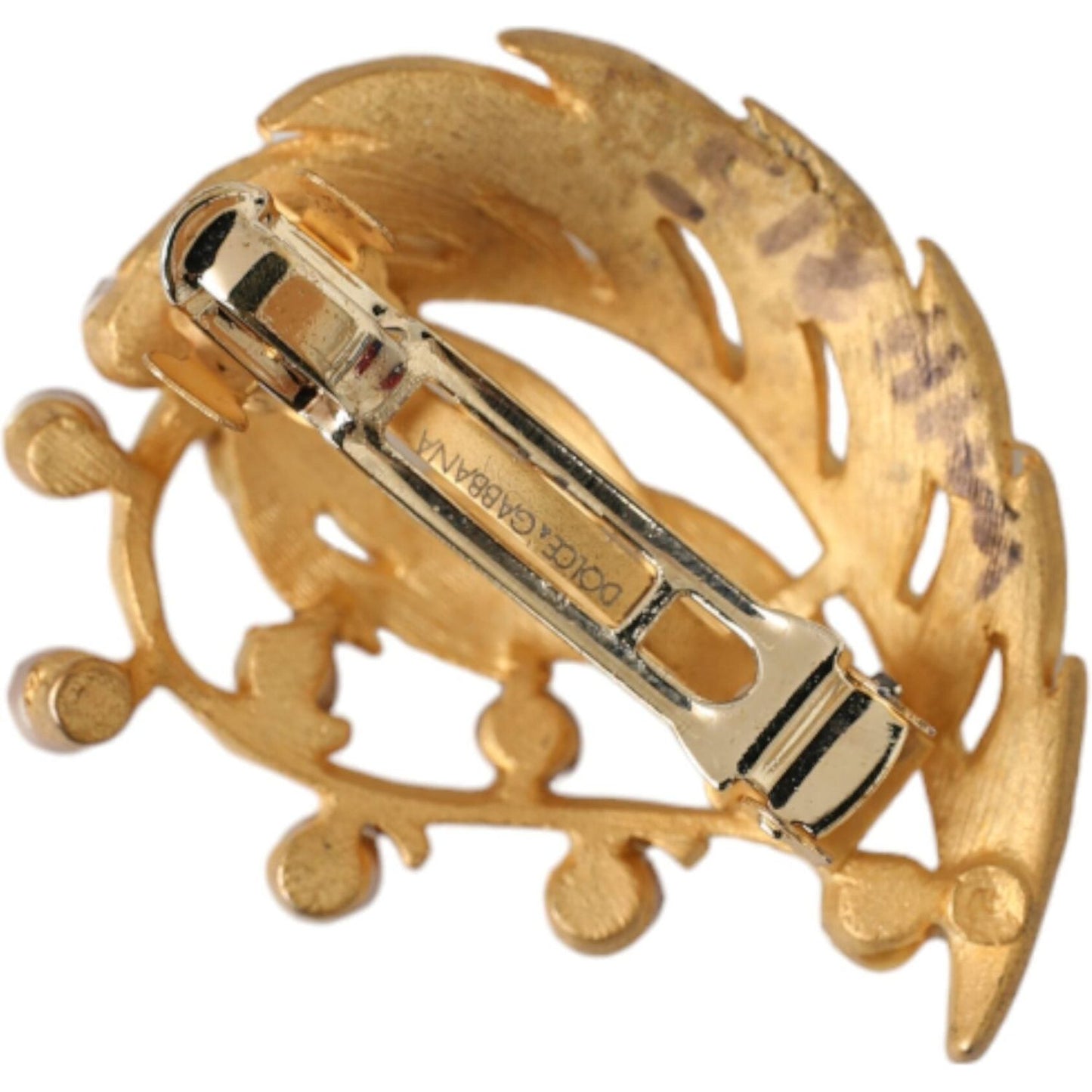 Dolce & Gabbana Gold Brass Leaf Embellished Jewelry Brooch Hair Pin Dolce & Gabbana