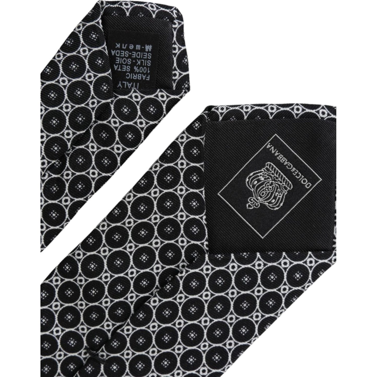 Dolce & Gabbana Black White Patterned Silk Adjustable Men Tie Dolce & Gabbana