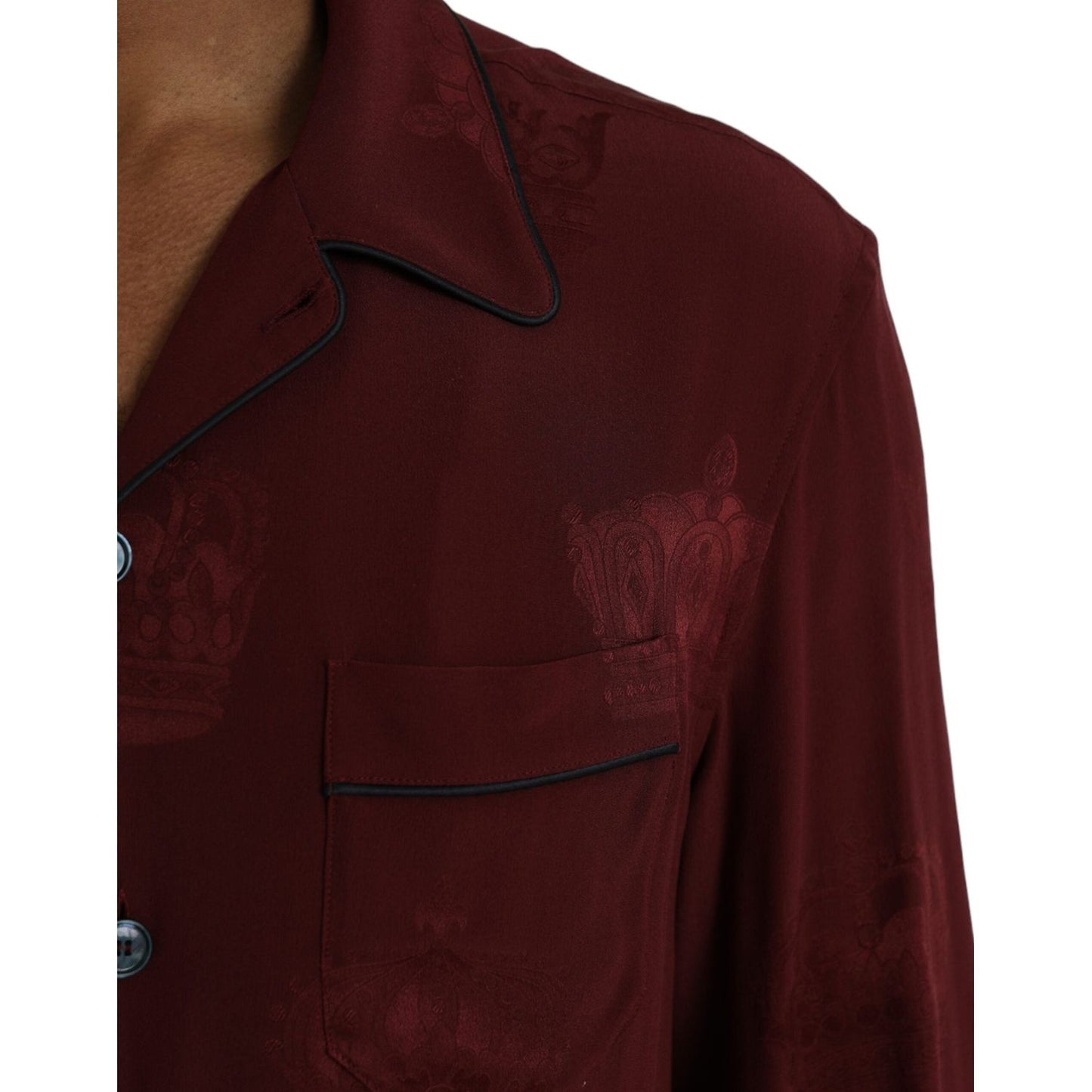 Dolce & Gabbana Maroon Crown Jacquard Silk Long Sleeve Shirt Dolce & Gabbana