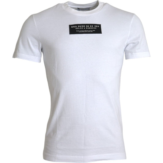 Dolce & Gabbana White Cotton DG Applique Men Casual T-shirt Dolce & Gabbana