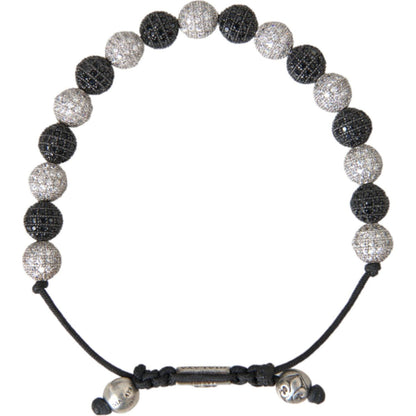 Nialaya CZ Crystal Ball Black White Beaded Bracelet