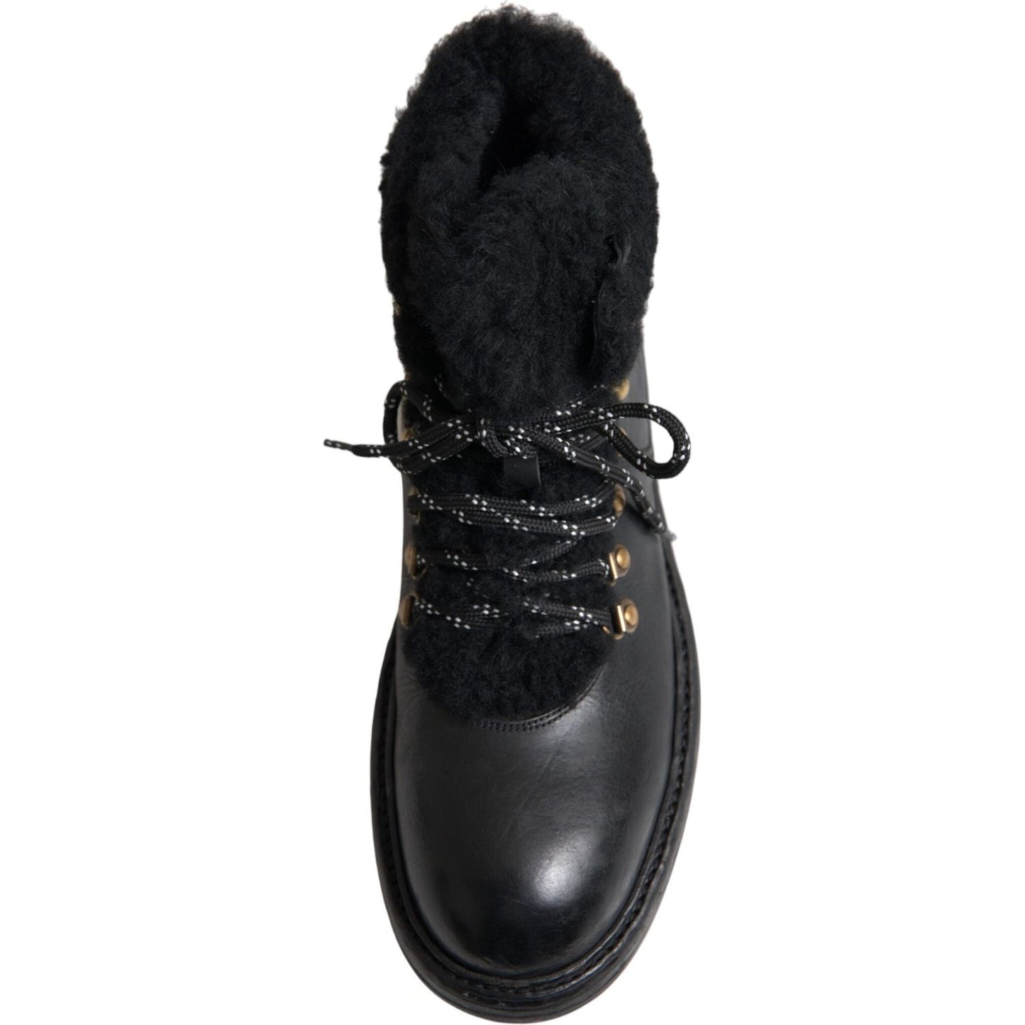 Dolce & Gabbana Black Leather Bernini Shearling Boots Shoes Dolce & Gabbana