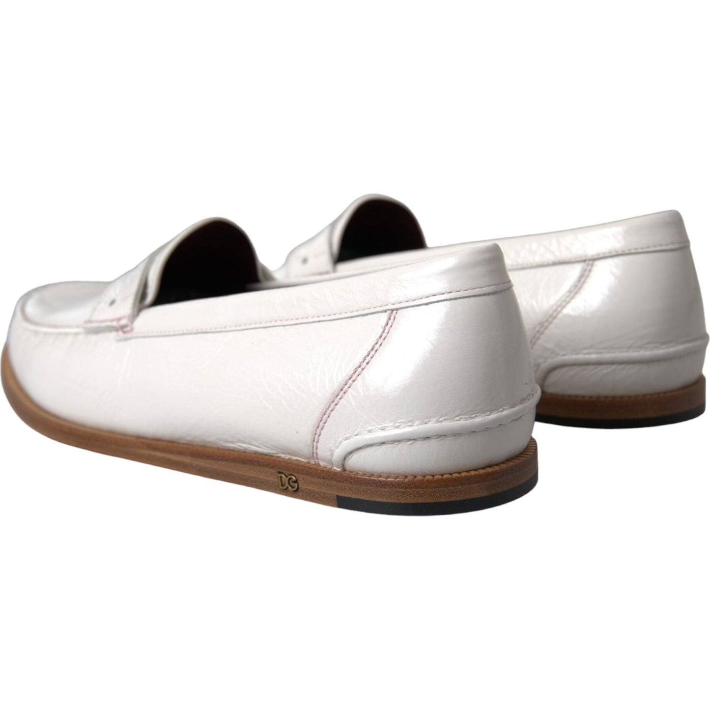 Dolce & Gabbana White Leather Slip On Mocassin Loafers Shoes Dolce & Gabbana