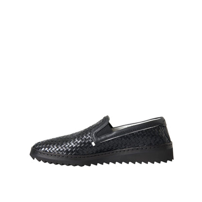 Dolce & Gabbana Black Woven Buffalo Leather Men Loafers Shoes